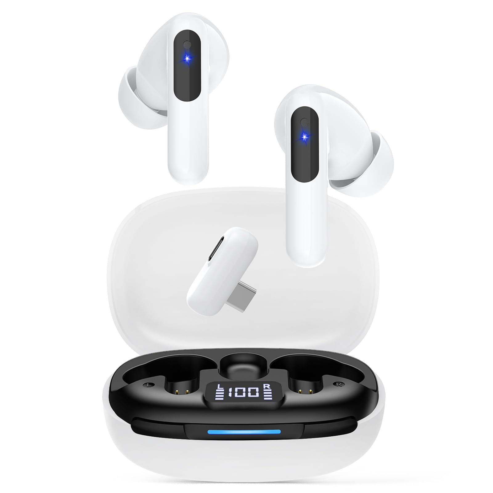 KAPEYDESI 2.4GHz Wireless Gaming Earbuds, In-Ear Gaming Headphones Bluetooth 5.3, In-Ear Gaming Headset for PS5/4/VR/PC/Switch/Mac, Wireless Headphones with 4 ENC Mic, 20ms Latency, 36 Hours Playtime
