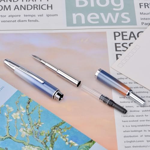 Image of Jinhao 10 Press Fountain Pen with Box, Gradient Dark Blue Retractable Fine Nib with Ink Converter Set (Silver Clip)