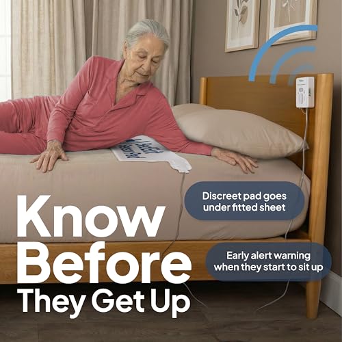 Smart Caregiver Bed Alarm for Elderly Adults – Fall Prevention System with 10'x30' Weight-Sensing Bed Pad – Automatically Alerts Caregiver When They Get Up