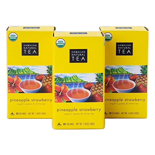 Image of Hawaiian Natural Tea Pineapple Strawberry Flavored Organic Tea - Tropical Fruit Green Tea Blend with White Tea - Perfect Daily Cup & Gift for Tea Lovers - 60 Tea Bags