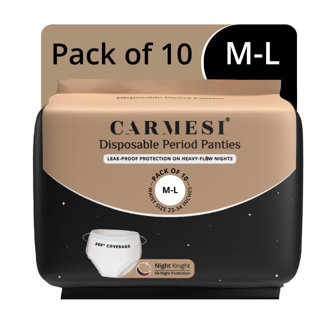 Carmesi Disposable Period Panties for Women & Girls - Pack of 10 (M-L) | 360° Protection for Super Heavy Flow | Leak Proof & No Rashes | Maternity Panties | All Night Protection | Ultra Absorbent Core