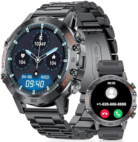 LIGE Military Smart Watch Men Answer/Make Calls,1.39″ HD 400mAh Long Battary Fitness Tracker 100+Sports Modes Heart Rate Sleep Monitor, Outdoor Waterproof 2 Straps Smart Watch for Android iOS Black