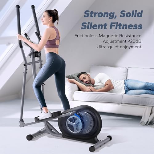 MERACH Elliptical Trainer For Home Use, Ultra-Quiet Compact Cross Trainer with 16 Levels of Magnetic Resistance, LCD Display, Pulse Sensors, Exclusive MERACH App, 120KG Load Capacity - Image 3
