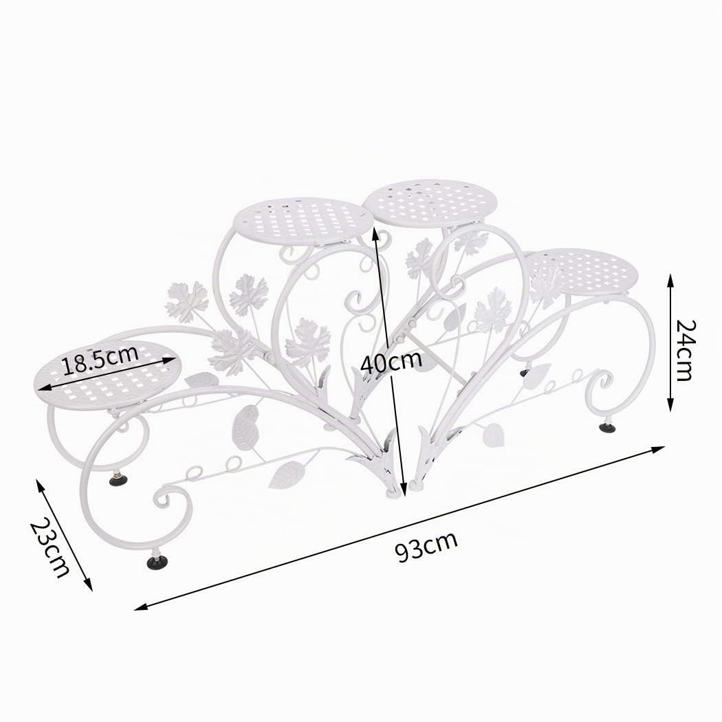 UNHO Scaffale per Piante in Ferro battuto, portavasi da Balcone Porta Piante da Interno Bianco con 4 Ripiani portavasi da Esterno in Ferro espositore vasi per terrazza Giardino Patio 93x40x23 cm