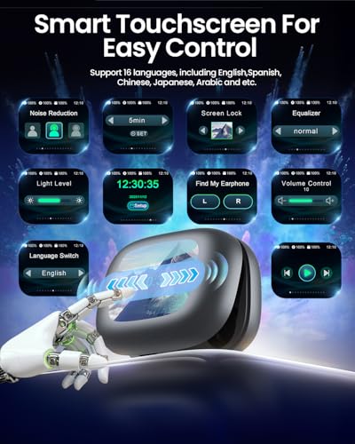Image of LEEMC Wireless Earbuds, Bluetooth Headphones 6.0, Ear Buds with Touch Screen, ANC ENC Noise Cancelling, 40H Bass Stereo Sound Over-Ear Earphones for iOS, Android, Sports, Workout，Charcoal