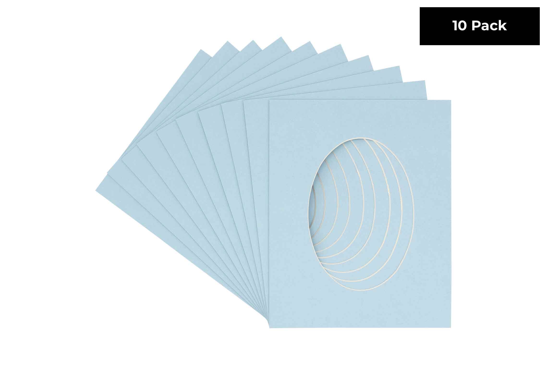 CountryArtHouse Baby Blue Acid Free 10x12 Oval Picture Frame Mat with White Core Bevel Cut for 8x10 Pictures - Fits 10x12 Frame - Pack of 10 Matboards