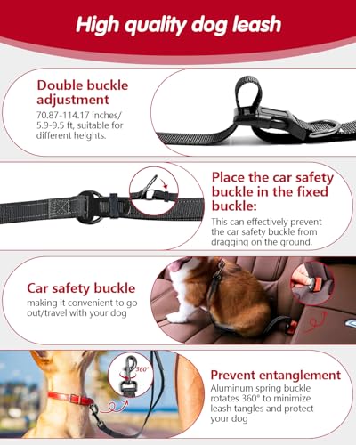 WANFIRE Freihandleinen Hundeleine, Joggingleine Hunde, Lange Hundeleine mit Autosicherheitsgurt und doppelseitigen reflektierenden Nähten für mittelgroße und große Hunde zum Spazierengehen (Schwarz)