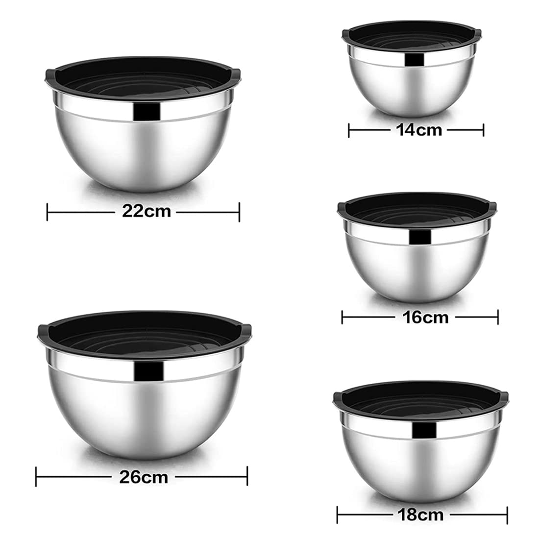 Set di 5 ciotole impilabili in acciaio con coperchio ermetico, per cucina, cucina, cottura, cottura ecc