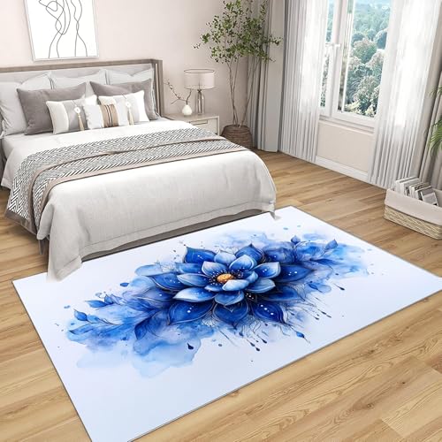 Tapis de salon lavable en machine et antidérapant bleu - 4