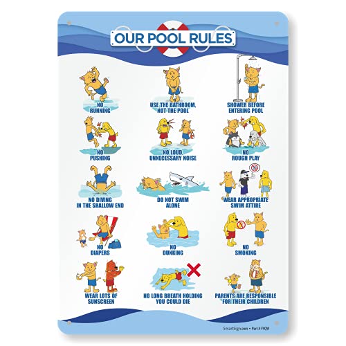 Plaque piscine aluminium Our Pool Rules | Panneau signalétique extérieur 35x25cm