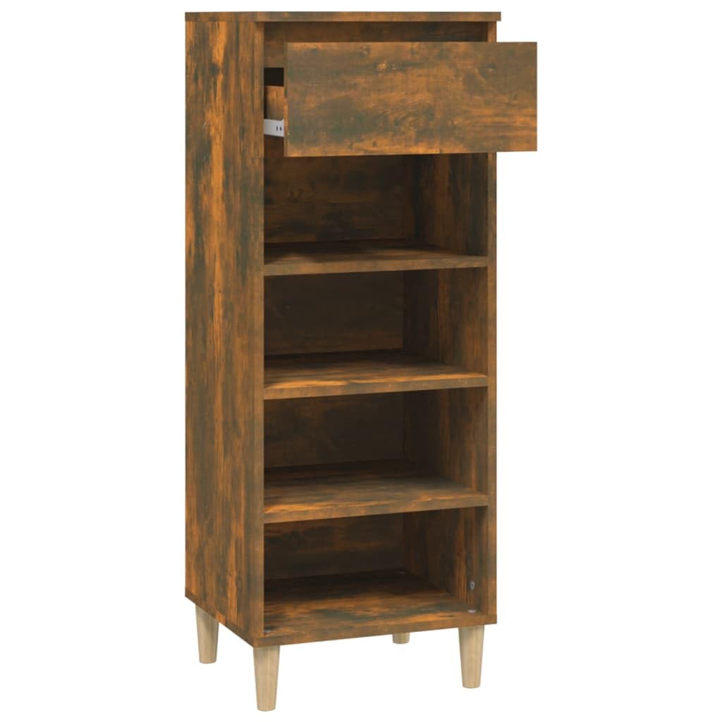 Szafka na buty, dąb wędzony, 40 x 36 x 105 cm, materiał drewnopochodny z 4 otwartymi półkami i 1 szufladą do przechowywania i organizacji