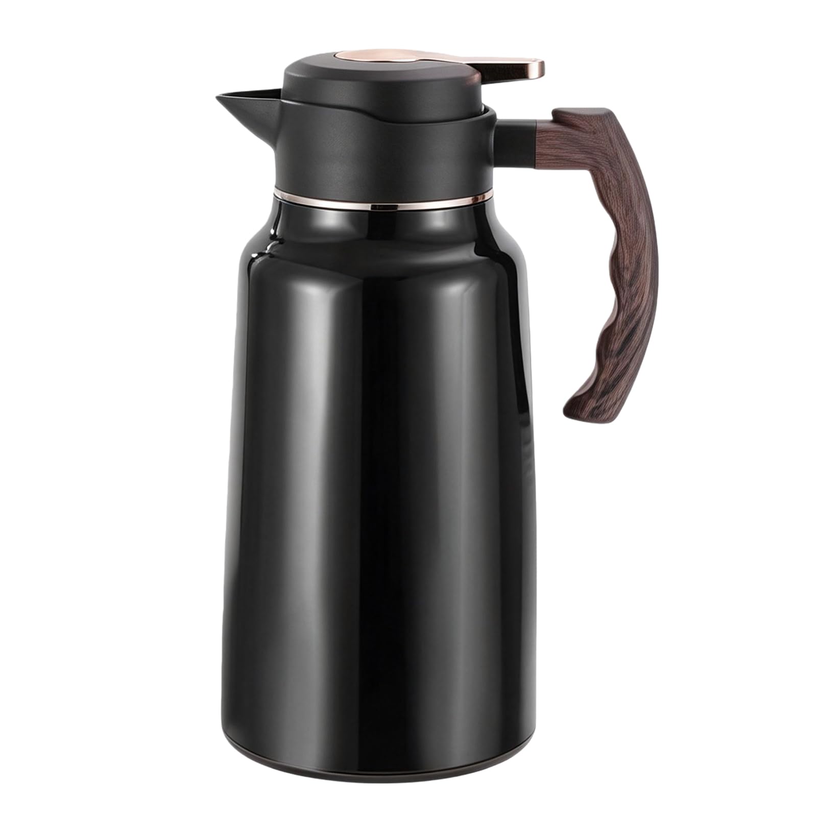 Jarra térmica de acero inoxidable negro de diseño exclusivo y elegante mango aspecto madera