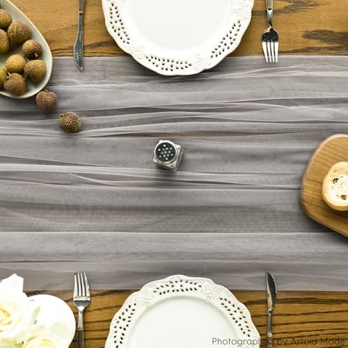 Artoid Mode Grey Gauze Table Runner 120 Inch 10FT, Seasonal Sheer Kitchen Dining Holiday Wedding Birthday Baby Shower Table Decor for Home Party by Artoid Mode - Image 2