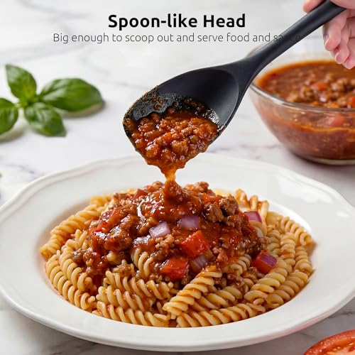 Image of U-Taste Silicone Cooking Spoon 600ºF Heat Resistant Scoop Spatula, Black