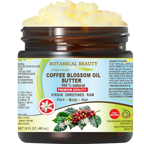 Botanical Beauty COFFEE BLOSSOM OIL BUTTER 100% Natural 16 Fl.oz.- 480 ml. Coffee Blossom Essential Oil in Shea Nut Butter for FACE, SKIN, BODY, HAIR, NAILS. Beauty Skin Moisturizer Oil Butter