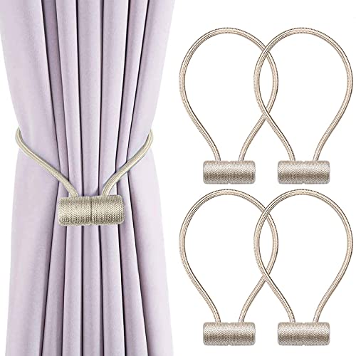 VEGCOO Lot de 4 embrasses magnétiques pour rideaux Beige avec aimants, embrasses pour pinces à rideaux, rideaux, rideaux, maison, bureau, décoration