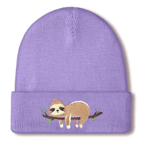 Hicarer Beanie Winter Hat for Women Cute Sloth Highland Cow Embroidered Beanie Winter Hat for Sloth Highland Cow Lovers Gifts