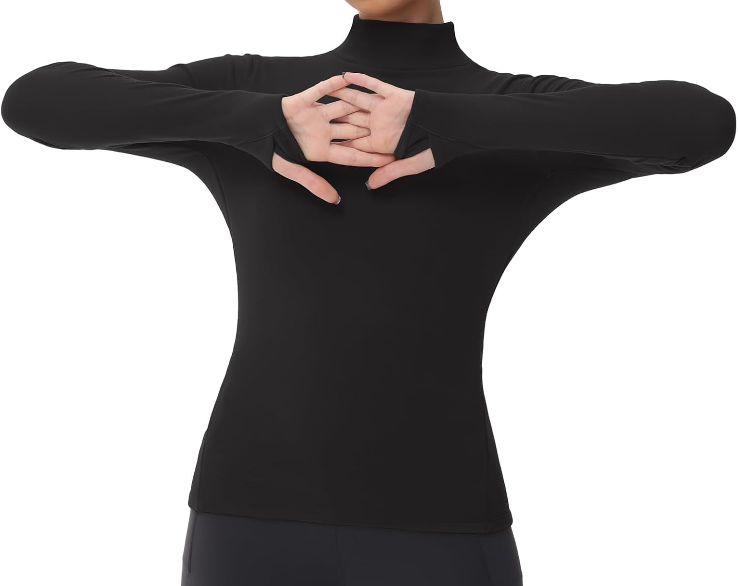 THE GYM PEOPLE Women's Mock Turtleneck Long Sleeve Shirts Fleece Thermal Underwear Pullover Tops with Thumb Hole - Image 2
