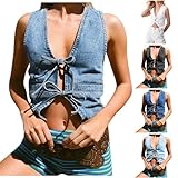 denim vest women,Tie Front Tops for Women,Vintage Denim Tank Top Jean Vest Womens Cropped Crop Sleeveless Bustier Chaleco De Mezclilla Para Mujer Plus Size 01 Blue XL