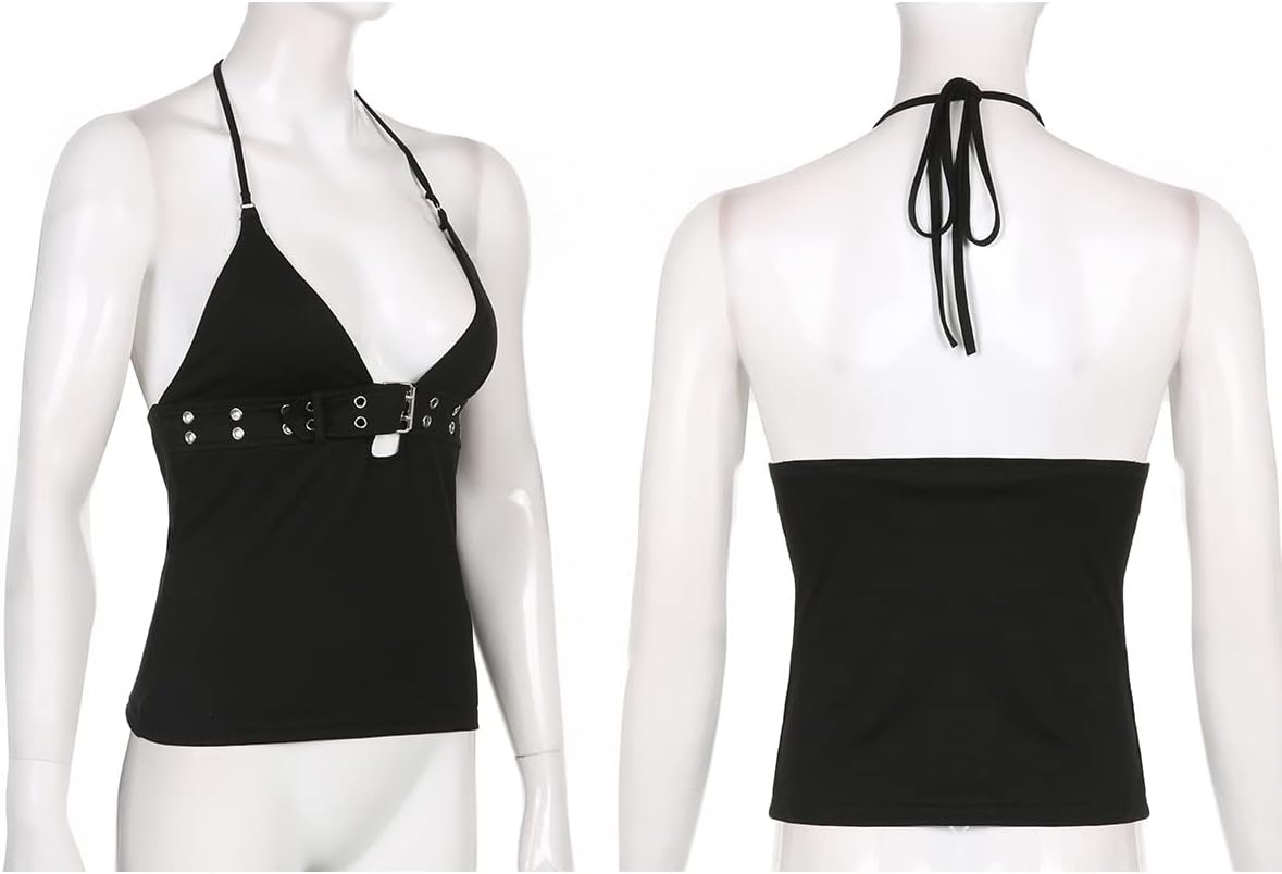 Women's Sexy Halter Tank Top Cami Top Sleeveless Deep V Neck Crop Top Tie Up Backless Cami Camisole Tube Top Bustier Clubwear - Image 6