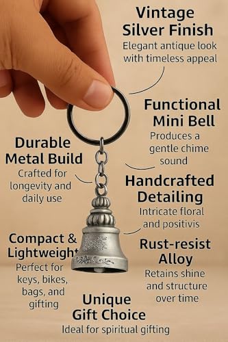 Image of Classic Antique Tibetan Temple Bell Shaped Keyring for Gift Gaurdian bell for Car Bike Bags Metal Key ring Key Chain Bag Charm Gift