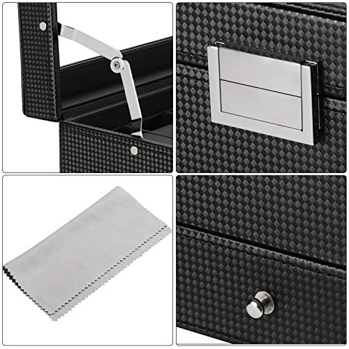 Bewishome Watch Box Organizer 20 Slots Watch Case Men Display Storage Case Metal Hinge Carbon Fiber Design Glass Top Large Holder Black Ssh04C #TOP4