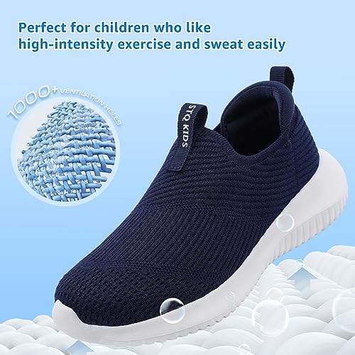STQ Kids Slip on Sneakers for Big Boys Breathable School Lightweight Gym Non Slip Boys Shoes Navy Size 6 Big Kid4