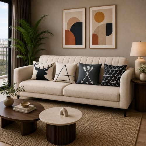 Image of STITCHNEST Polycotton Printed Cushion Covers Set of 4, 24x24 Inches