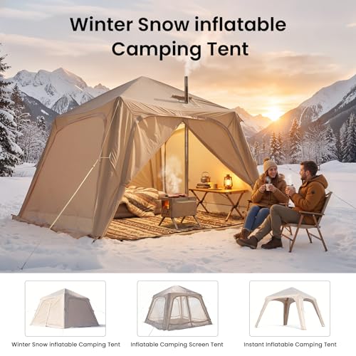 Image of Inflatable Tents for Camping, Large Blow Up Tent with Hand Pump, Easy Setup InflatableTent 4 Season Tent, Waterproof Oxford Air Glamping Tents for Camping Adult 4 /6 /8 /10 /12 Person