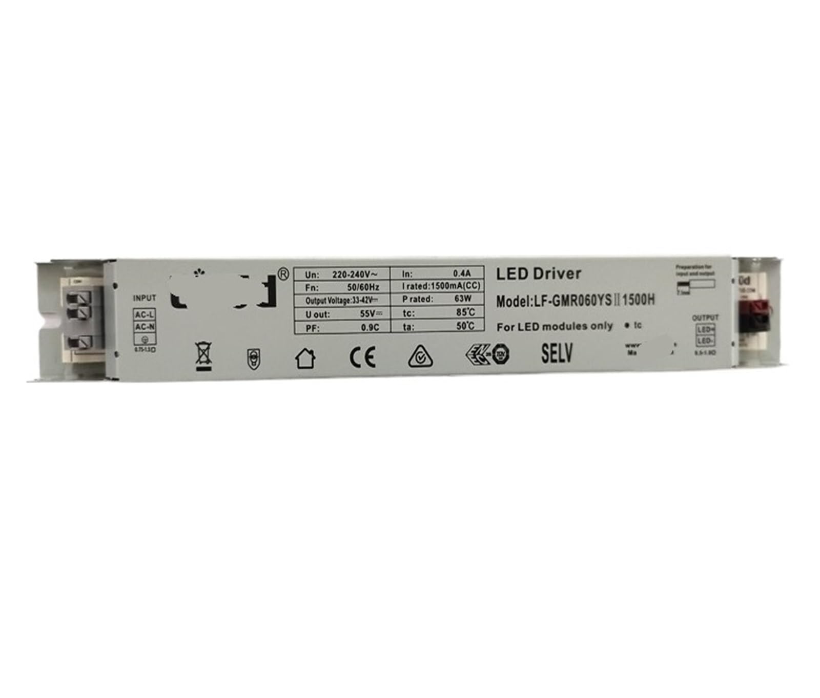 PWANUIGTE Driving LED Strip Light Constant Current Power Supply LF-GMR0631500U tri-Proof Controller(60W/DC33-40V/1500MA 245 * 30 * 21MM)