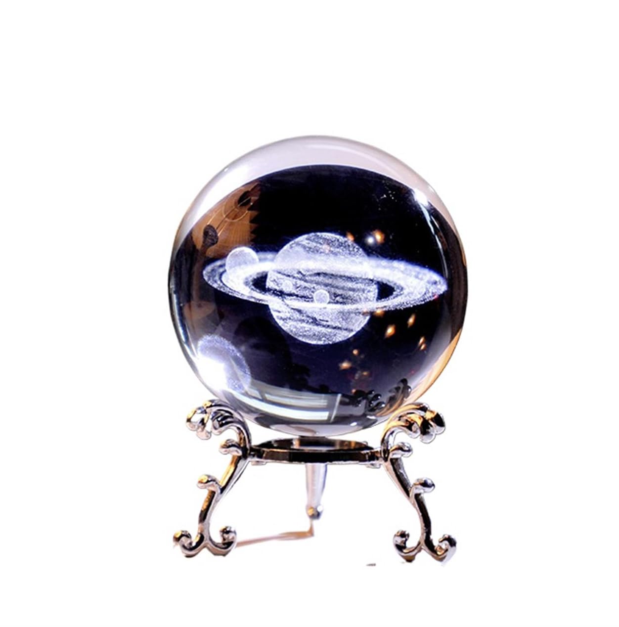 TYCMUNNU Crystal Ball Figurines 3D Laser Engraved Saturn Glass Sphere Desktop Sculpture Decor for Home Office
