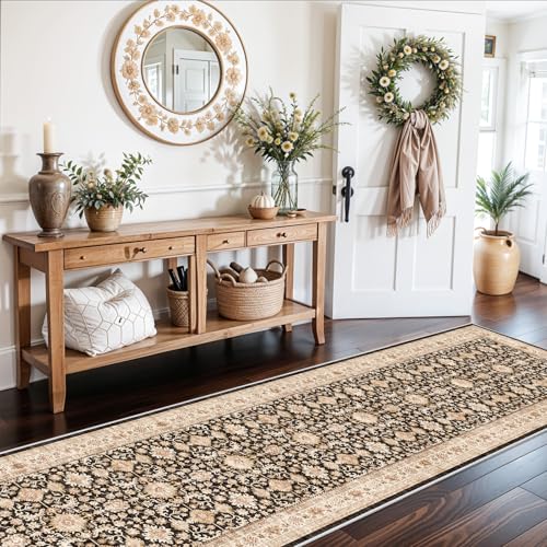 Washable Hallway Runner Rug 3x14: Soft Kitchen Rug Non Slip Rug Runner with Rubber Backing for Living Room Bedroom Bathroom Non Shedding Farmhouse Carpet Runner Rug (Black, 3X14)
