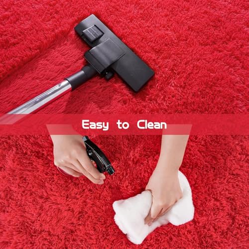 Image of Fluffy Silky Micro Fiber Polyster Carpet /Runner for Bedroom, Study Room, Playing Room, Guest Room ETC. 5x7 feet Feet, (Red)