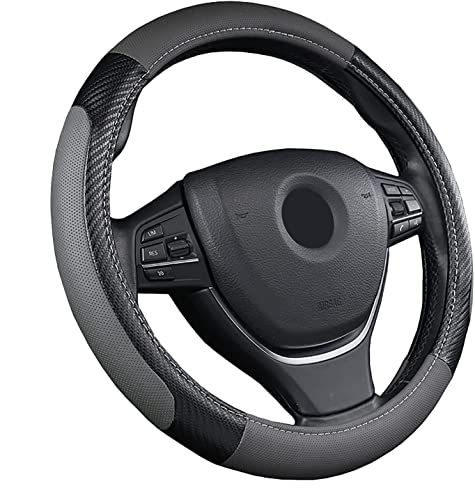 SFONIA Couvre Volant Voiture Caches de Volant en Cuir Artificiel Universel 37-38cm / 15" Antidérapant Respirant Durable (Gris) Cover