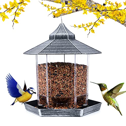 Bird Feeders for Outside, Bird Feeders Squirrel Proof for Outside, Wild Bird Feeders Large Capacity for Garden Yard Decoration for Wild Birds, Gazebo Bird Feeders for Outdoors Hanging(Rust Proof)
