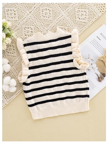 Floerns Toddler Girl's Striped Print Knitwear Pullover Tank Ruffle Trim Sweater Vest2