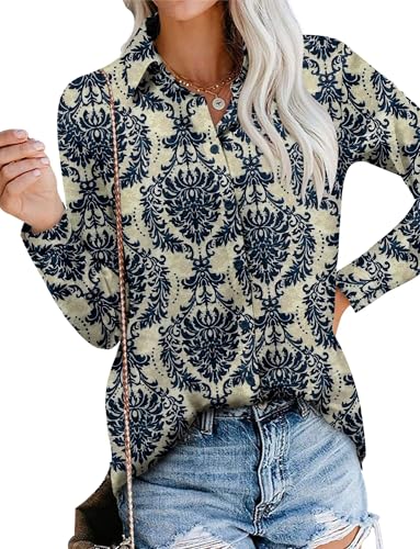 Image of Magritta Women's Shirts Fashion Casual Loose Fit Long Sleeve Button Down Lightweight Collared Blouse Tops