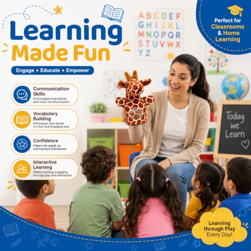 Image of Chi-Chimpu Toyss Giraffe Hand Puppet 22 cm | Cute Animal Hand Puppet for Kids | Soft Plush Storytelling Puppet Toy | Interactive Pretend Play Puppet for Boys & Girls | Educational Learning