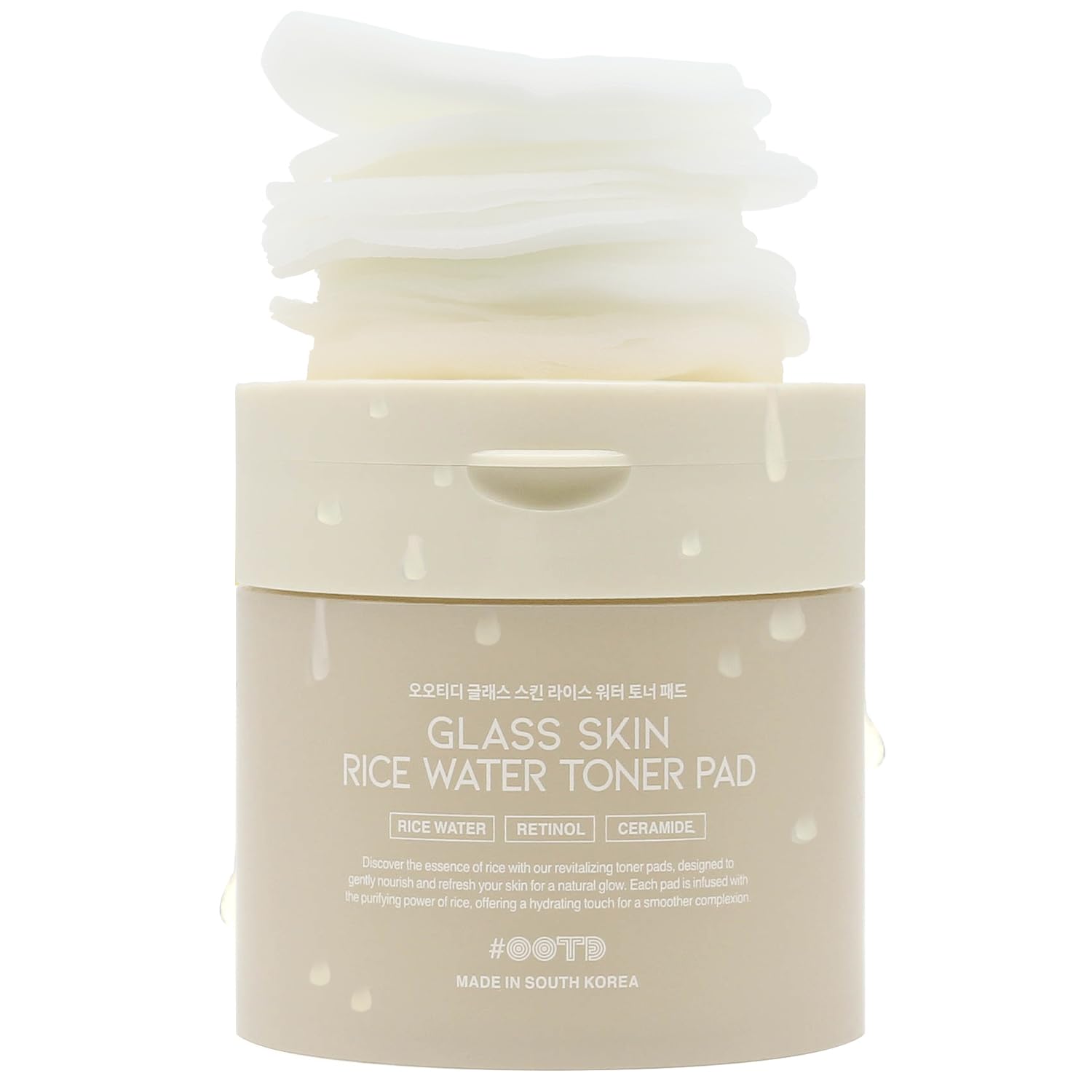 Toner Pads for Dry Dull Sensitive Skin Korean, #OOTD Retinol Ceramides Strengthen Skin Barrier Smoothing Hydrating, Toner Pad 70Pads 4.05oz 120ml