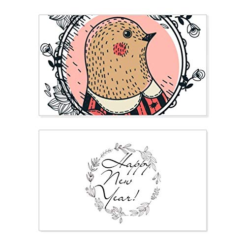Tarjeta de Año Nuevo con dibujo de paloma y mensaje conmemorativo floral