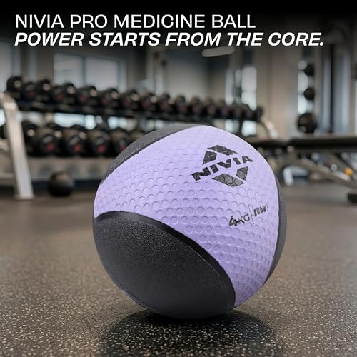 Image of Nivia Pro Medicine Ball for Strength Training, Core Workouts, Endurance Training, Non-Slip Surface, Weight Ball for Crossfit (Light Violet, 4 KG)