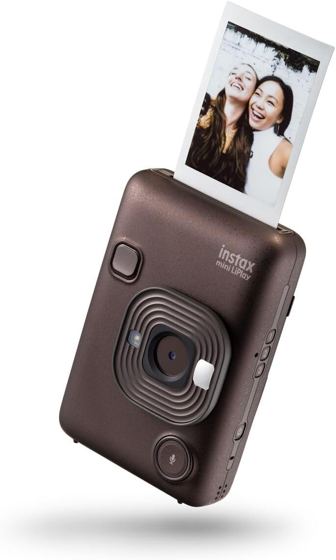 INSTAX mini LiPlay Hybrid instant camera with rear 2.7 inch LCD display screen, Micro SD card slot, USB Type-c charging, Deep Bronze, film sold separately