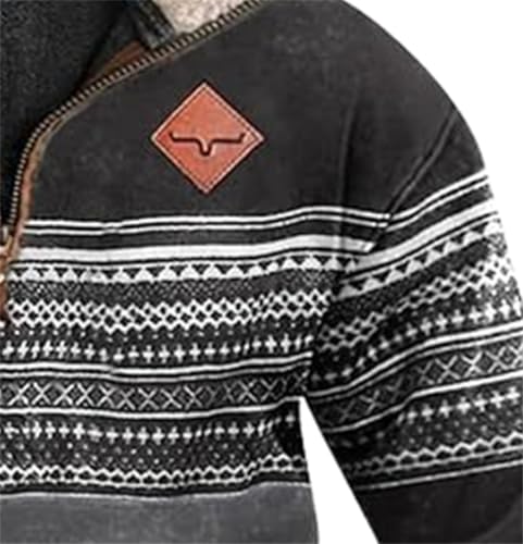 Men's Fashion Hoodies Sweatshirts 1/4 Zip Pullover Mens Cowboy Western Aztec Lapel Sweatshirt Casual Pullover3