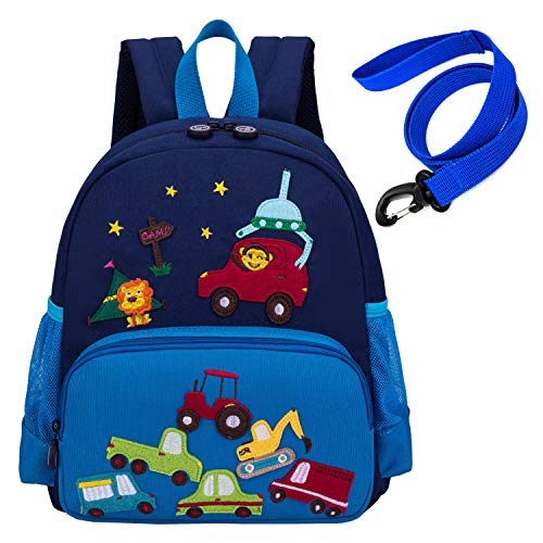 willikiva Cute Zoo Little 3d Backpack Kids Backpack for Boys and Girls Toddler Backpack Waterproof Preschool Safety Harness Leash (Blue Car Small...