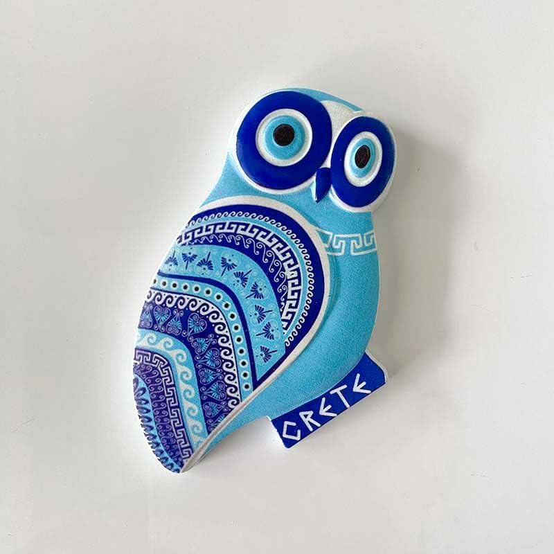 Imán decorativo búho griego azul Creta miniatura 1