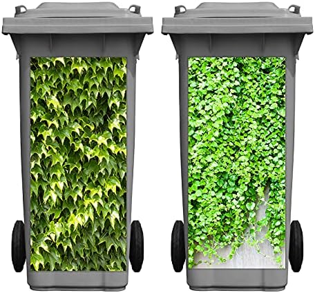 2 Sheets Ivy Leaves Wheelie Bin Sticker Adhesive Ivy Leaf Dustbin Sticker Decorative Wall Stickers Large Green Leaves Decal for Fridge Bins Wall, Indoor Outdoor Decorations, 15.74 x 32.28 Inch