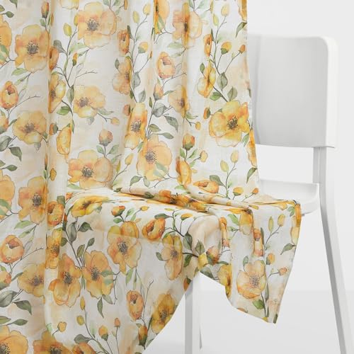 Image of haus & kinder Sheer Door Curtain 7 Feet Long Pack of 1 Door Curtain, 7 Feet Curtain for Door, Light-Filtering & Breathable (Sunny Bloom, Multicolor 114x213cm)
