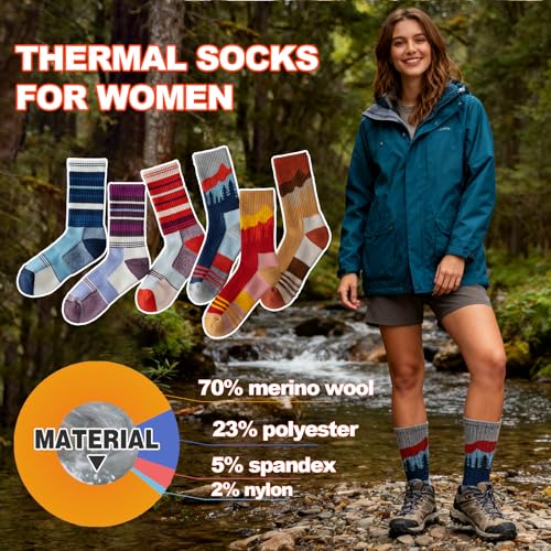 BONANGEL Calcetines Senderismo Mujer de Lana Merino Cálidos Calcetines Grosos de Invierno Térmicos Transpirables para Trekking, Deporte, Exterior 3 Pares - imagen 7
