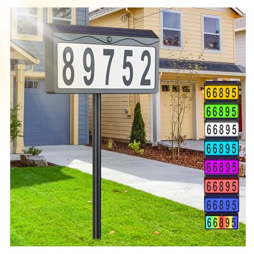 8 Lighting Modes Solar House Numbers for Outside Light Up, Smart Auto ON/OFF Solar Powered Address Sign, LED Illuminated Address Plaque Waterproof for for Yard, Home, Garden, Lawn and Street