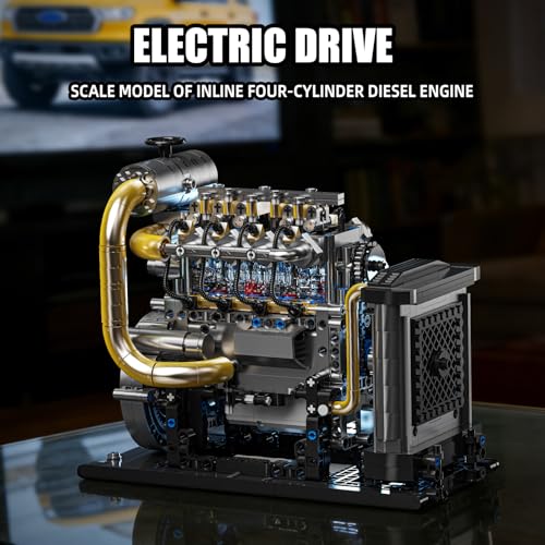 Image of Diesel Engine Model Kit that Runs for Adults, MOC Mini Inline 4-Cylinder Diesel Engine Building Set with Motor, Compatible with Lego, Mechanical Engineering STEM Toy for Teens (1029 PCS)